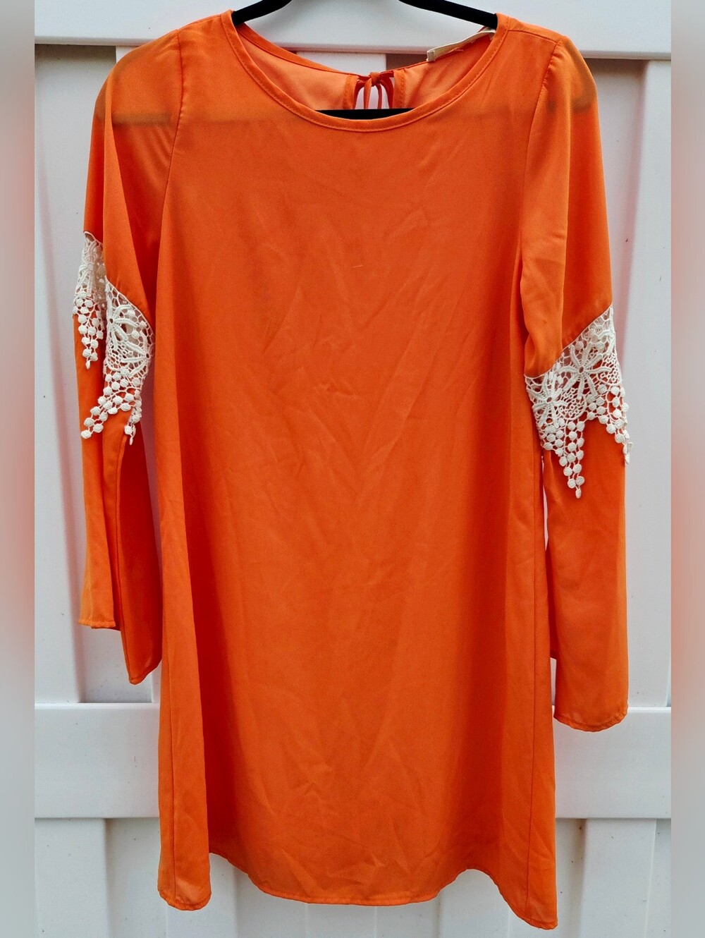 Altar'd State Tangarine Long Sleeve Lace Trim Dress